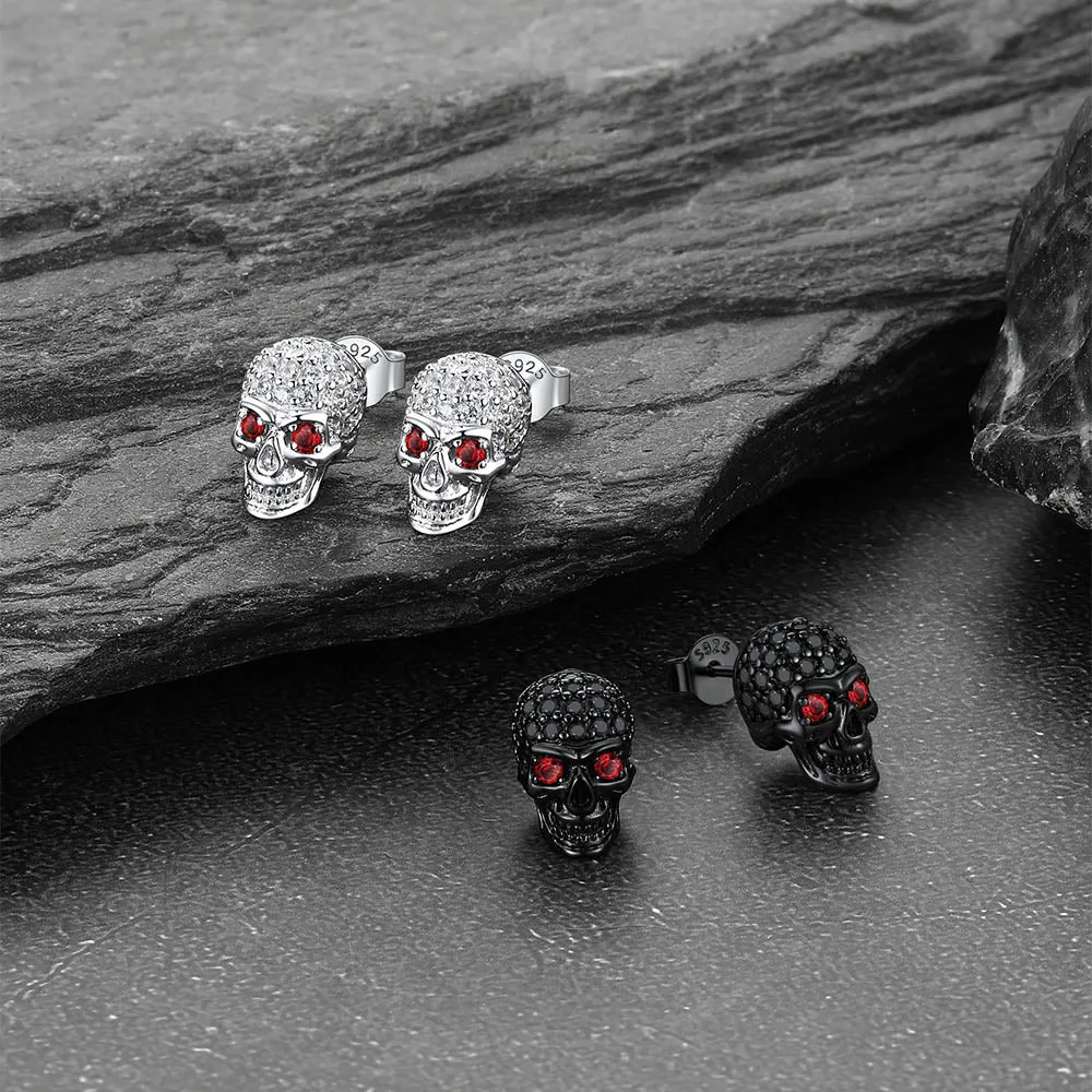 Zirconia Gothic Skull Stud Earrings For Men