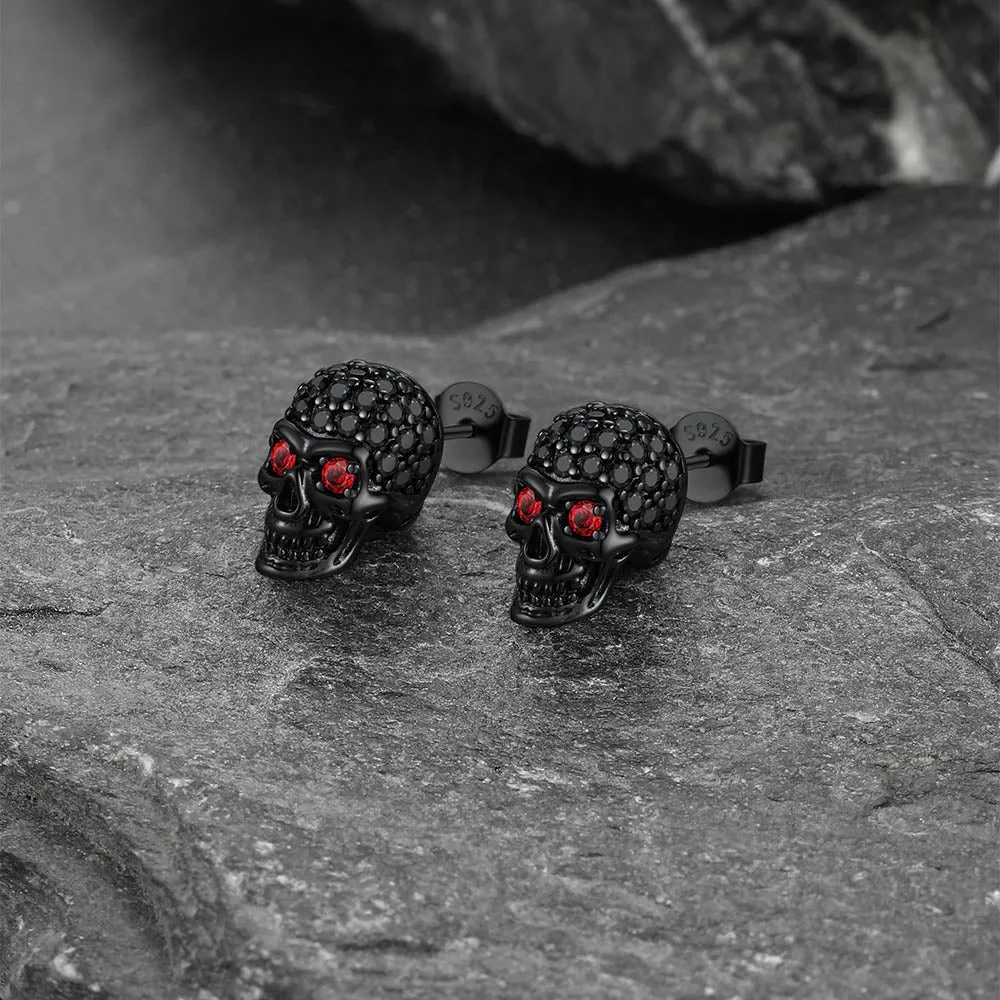 Zirconia Gothic Skull Stud Earrings For Men